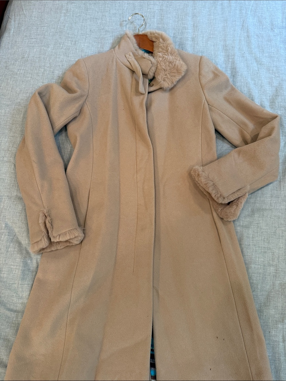 Via Spiga Camel Trench Coat with Faux-Fur Trim